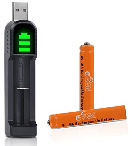 Pickle Power AAAA, 2 Batterie Ricaricabili NI-Mh AAAA da 500 mAh, con Caricatore USB per Surface Pen/Touch Pen/Google pixebook, spazzolini da denti/mouse