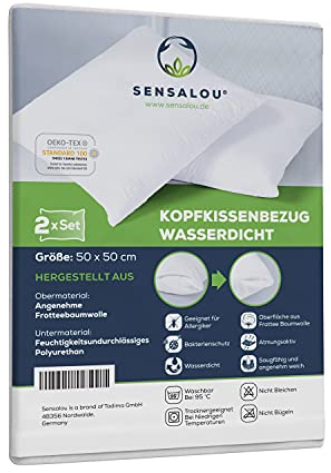 Sensalou Kissenbezug wasserdicht 2er Set in 7 Größen - 50x50 cm Kopfkissenbezug weiß mit Reißverschluss - Kissen Schutz-Bezug waschbar