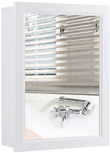 GIANTEX Spiegelschrank Badezimmerschrank, Hängeschrank mit Spiegel, Badschrank mit höhenverstellbarer Ablage, Badezimmerspiegel Wandschrank Schminkschrank aus Holz 50 x 16 x 66 cm (weiß)