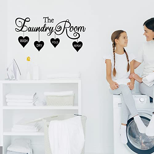 SUPERDANT Adesivi Murali per La Lavanderia Lavare A Sci sono Piegare Ripeti Parole Adesivo Da Parete In Vinile Lavatrice Asciugatrice decalcomanie murali per Lavanderie Nero 59x28.5 cm