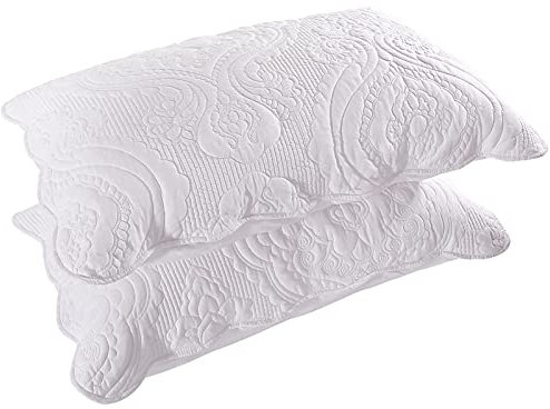 BOSOWOS Pillowcases White Standard Size 2 Pack, Soft Breathable 20 x 26 Inch Embroidered Pillow Case Home Decorative Pillow Shams, Microfiber Bed Sheet Pillow Covers for Sleeping