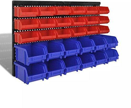 Leepesx 30 teiliges Wandregal, Lagerregal, Steckregal, Eckschrank, Eckablage, Winkelküche, Bücherregal, Schminkregal, Blau Rot Werkstatt