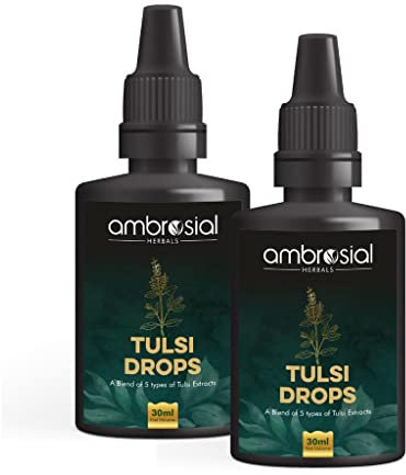 Tulsi Drops Concentrated Extract of 5 Rare Tulsi 60ml | 100% Natural | Immunity Booster | Relieves Cough & Cold | by Ambrosial