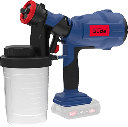 Güde Akku Farbsprühpistole FP 18-0 (18V, Farbbehälter 0,9 l, inkl. Düsen: Ø 2,0 & 2,5mm, 3 Sprühmuster, 0,7 l/min, gleichmäßiger Farbauftrag, einfach zu reinigen, mit Zubehör, ohne Akku und Ladegerät)