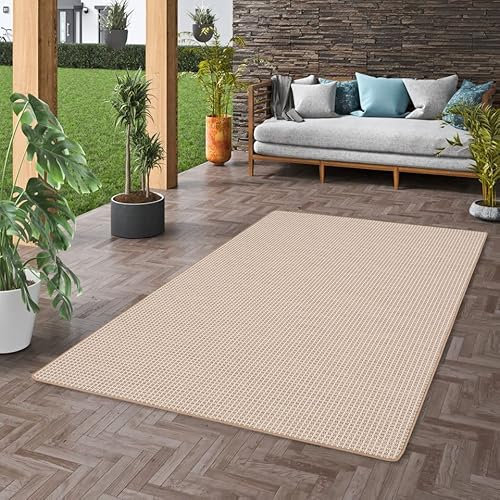 Snapstyle Kurzflor In- und Outdoor Flachgewebe Teppich Oslo Beige Creme Karo in 24 Größen