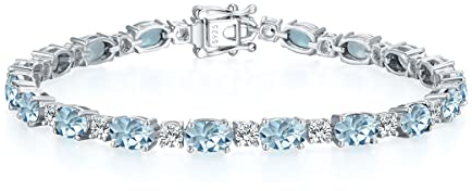 GEMLANTO Armband Damen 925 Sterling Silber Aquamarin Tennis Armband Frauen März Geburtsstein Schmuck Geschenk für Valentinstag Verlobung Geburtstags Muttertags Weihnachten