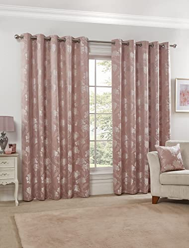 Emma Barclay – Fully Lined Curtains for Bedroom Living Room Jacquard Eyelet Two panel Floral Curtains Blossom Collection (66” x 90” Inch)(Colour)