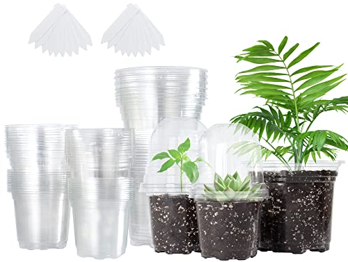 Bonviee 36 Packs 3.5/4/5 Inch Clear Nursery Pots with Humidity Domes, Variety Sizes Seed Starting Pots with Drainage Holes, Transparent Garden Containers for Succulents, Flowers and Cactus-Clear