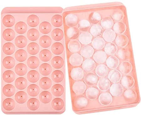 Round Ice Cube Tray With Lid, Sphere Ice Cube Mold for Freezer, Ice Ball Maker, Reusable Ice Trays for Freezer Water Whiskey Cocktail and Other Drink (Pink)