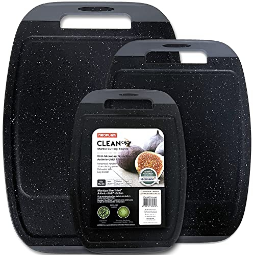 Neoflam Microban Antimikrobielles Schneidebrett aus Kunststoff, 3 Sets, BPA-frei, rutschfester EZ-Griff, spülmaschinenfest, mit Saftrille