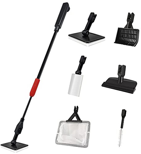 SVECKE Fish Tank Cleaning Tools, 6-in-1 Aquarium Cleaning Tools, Adjustable Fish Tank Cleaning Kit with Telescopic Handle, Multi-Function Aquarium Cleaning Kit for Saltwater Freshwater
