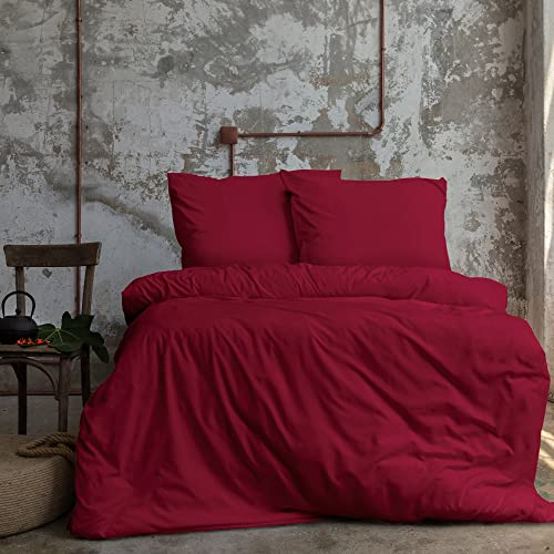 Komfortec Premium Bettwäsche 135x200 mit 1 Kissenbezug 80x80 cm Set aus Gebürstetes Mikrofaser - Rot