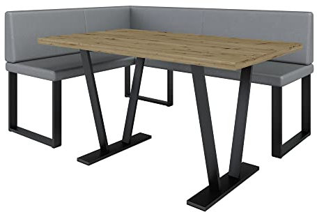 Eckbank Akiko Metal mit Tisch - Eckbankgruppe für Ihrem Esszimmer, Küche modern, Sitzecke, Essecke. Perfekt für Küche, Büro und Rezeption. Solide und Starke Verarbeitung. (Soft 29, 168x128 Links)