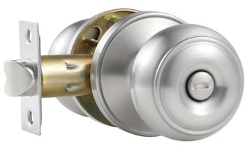Comfhouse Flat Ball Door Knob Lock Handleset, Privacy Function, Interior Keyless Bathroom and Bedroom, Satin Nickel, Left & Right Handed, 1 Pack