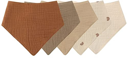 ISAKEN Baby Dreieckstuch Lätzchen, 5 Stück Sabberlätzchen, Weiche & Absorbierende Musselin Halstücher Sabberlätzchen mit 2 Verstellbares Druckknopf Lätzchen für Jungen Mädchen Neugeboren