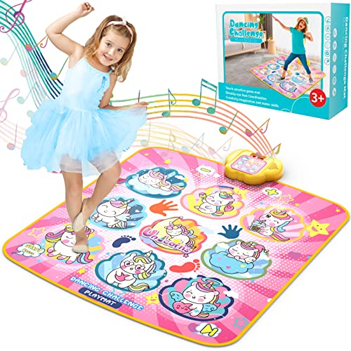 Purpledi Tanzmatte Spielzeug für Kinder, Musik-Tanz-Spielmatte mit LED-Lichtern für Mädchen Jungen Alter 3 4 5 6 7 8+ Jahre, Musikmatte mit Herausforderung Modi LED Anzeige Integrierter Musik