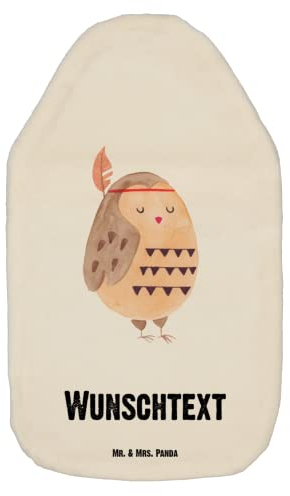 Mr. & Mrs. Panda Personalisierte Wärmflasche Eule Federschmuck - Personalisierte Geschenke, entspannt, Eule Deko, Personalisierte Kinderwärmflasche,