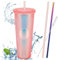 TELANKS Gobelet en plastique avec couvercle et paille - 710 ml - Gobelet en plastique avec couvercle et paille - Réutilisable - Double paroi - Rivets en plastique
