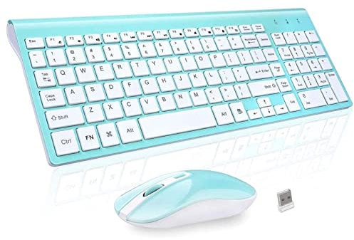 Wireless Keyboard Mouse Combo, cimetech 2.4G Ultra-Thin Keyboard and Mouse Set with Sleek Ergonomic Silent Design & Stable Connection for Windows PC Laptop Computer,Blue