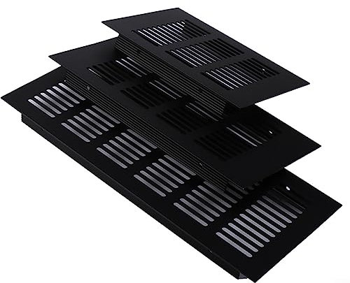 Rejilla de ventilación rectangular de aluminio de 150 x 400 mm, cubierta de ventilación negra, multiusos, para armario