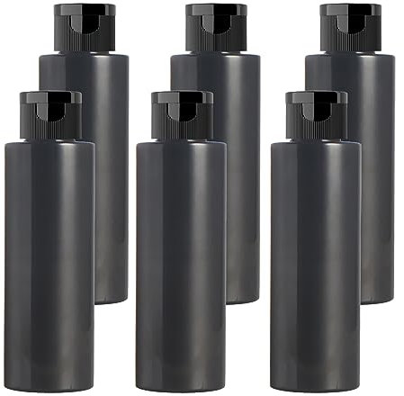 BPZXL Pack of 6, Empty 100ml Refillable Black Plastic Bottles with Black Flip Cap Bottle for Cosmetic shampoo, conditioner, lotion, shower gel, etc.
