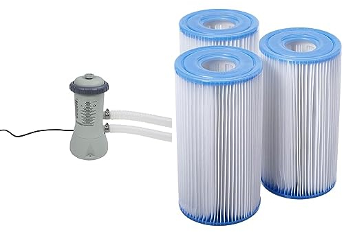 Intex Krystal Clear Cartridge Filter Pump - Pool Kartuschenfilteranlage - Grau - 900 L/H, 18.8 x 19.4 x 35.4 cm & Filteranlagenzubehör - Filterkartusche - Typ A - Pack of 3