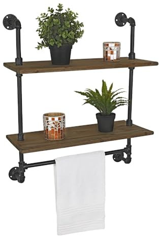 Melko Porte-serviettes avec étagère - Porte-serviettes mural - Style industriel - Étagère de cuisine - Porte-torchons - Porte-serviettes - Porte-serviettes - Porte-serviettes - Porte-serviettes de