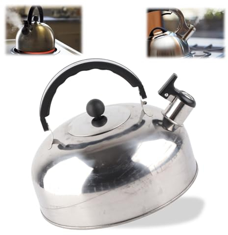 Tetera con Silbido de Acero Inoxidable de 3 Litros, Tetera con Silbido para Agua Caliente, Tetera con Silbido para Estufa, 8,1 x 9,1 pulgadas Calentamiento Rápido, Botones de un Toque