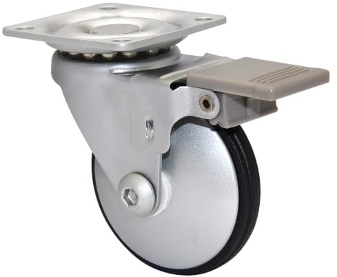 WAGNER Luxus Möbelrolle ALU DESIGN - Softlauffläche, Durchmesser Ø 50 mm, Bauhöhe 65 mm, Feststeller, Anschraubplatte 42 x 42 mm, Tragkraft 50 kg - 03325301