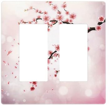 Kirschblüten-Vintage-Dekor, 2-Gang-Doppel-Wipp-/GFCI-Lichtschalter-Abdeckung, Steckdose, Wandplatte, Frontplatte, Aquarell, Blüte, japanischer Kirschbaum, rosa Blume, niedliche Heimkunst,