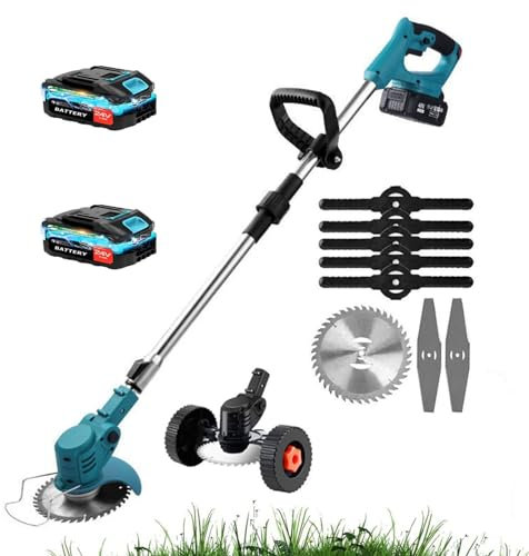 Cordless Strimmer 24V Fast Charge Battery Garden Foldable Strimmer, Lightweight Grass Cutter Machine for Garden Lawns Clearing Weeds Flower Trees(2pcs battery,AU)