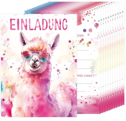 12 Stück Lama Einladungkarten Kindergeburtstag Mädchen, Alpaka Geburtstag Einladungen, Geburtstagseinladungen Mädchen Junge, Alpaka Einladungskarten für Kinder Geburtstag, Partyeinladungen Teenager
