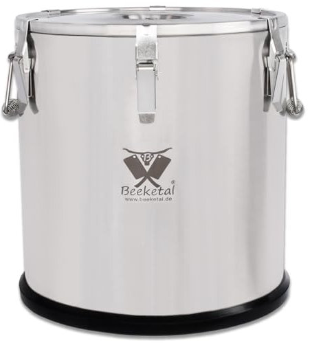 Beeketal 'BTB-50P' Edelstahl Thermobehälter mit 50 L Gesamtvolumen (Max. 47,5 L Füllmenge) | Doppelwandig isolierter Transportbehälter mit Spannverschluss, Deckel mit Gummiring und Entlüftungsventil