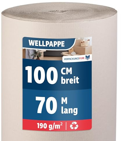 Wellpappe Rolle 1 m x 70 m | Rollenwellpappe für Versand & Lagerung | Vielseitig einsetzbar | Umweltfreundliches & recyclebares Verpackungsmaterial