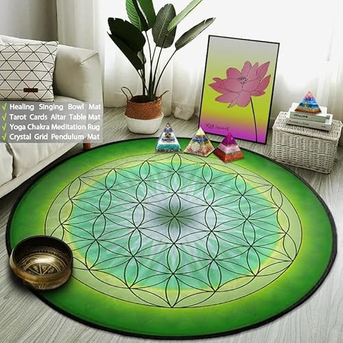 SANBEC Grüne Blume des Lebens runder Teppich Drehstuhl Bodenmatte Wohnzimmer Dekoration Zuhause Schlafzimmer Teppich Sofa Couchtisch Teppich