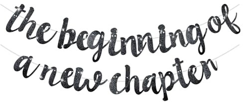 AOZUO Der Beginn eines neuen Kapitels Banner, Glitzer Abschiedsparty Dekorationen Alles Gute für den Ruhestand Abschlussbanner Einweihung Wegziehen Engagement Jobwechsel (Schwarz)