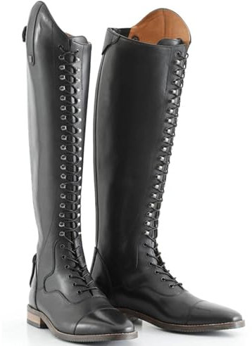 WEHAM Schwarz,41,Reitstiefel für Damen und Herren, Retro-Schnürstiefel aus PU-Leder, lange Reitstiefel für Anfänger