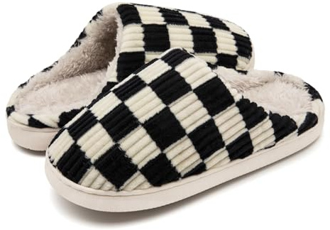 Guyarns Chaussons Femmes Hommes Hiver,Pantoufles Femmes Carreaux en Mousse Floue Glissent sur des Chaussons Moelleuses de Chambre à Coucher anti-skid Intérieur Extérieur
