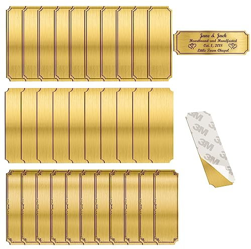 Plaques Nominatives Vierges en Laiton, 30Pcs 3x1 Plaques Nominatives en Laiton Brossé Carte D’Or Marquage Laser Personnalisé Logo Étiquette Métal Tag, pour Œuvres D’Art, Cadeaux (adhésif arrière)