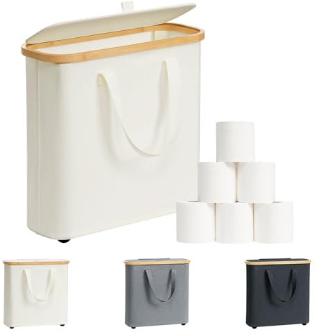 AISENNO 30L Toilettenpapier Aufbewahrungskorb, Klopapier Aufbewahrung Box aus Bambus, Faltbarer Badezimmer Organizer für 12-16 WC Rollen, mit Griffen, für Bad und Haushalt Beige