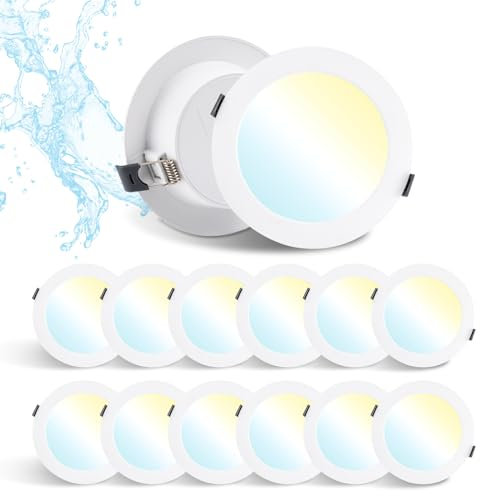 Grebeam| LED Deckenspots 12W 1050LM Spots Deckenleuchte 25mm Einbautiefe, Durchmesser Ø120-130mm Warmweiß Neutralweiß Kaltweiß IP44 Downlight LED für Badezimmer, 12er Set