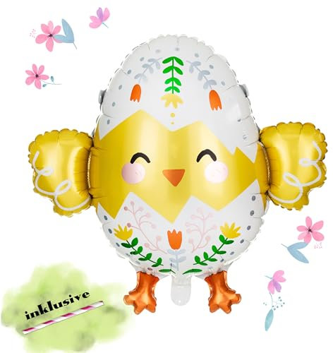 Großer Folienballon Küken – 79x65 cm – Wiederverwendbarer Heliumballon für Babyparty, Taufe, Baby Shower, Kindergeburtstag, Osterdeko