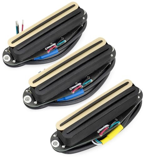 Musiclily Pro ST-DPHC Keramik Humbucker Tonabnehmer Single Coil Format Super Distortion Hals Mitte Steg Pickups Set für Strat Style E-Gitarre, Zebra Korpus Schwarz Rail