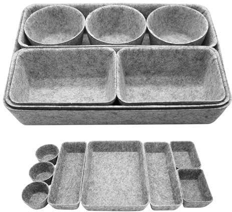 Piuluvor® Schubladen Organizer Set, 8 Stück Schubladen Organizer Filz Dunkelgrau Filz Organizer für Schreibtisch, Schlafzimmer, Bad, Küche (Hellgrau)
