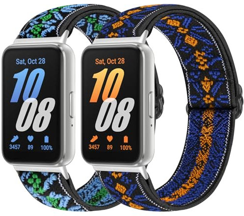Bcuckood Elastic Nylon Straps Compatible with Samsung Galaxy Fit 3, 2PCS Adjustable Stretchy Nylon Replacement Straps Wristbands for Galaxy Fit3 SM-R390 Watch for Women Men