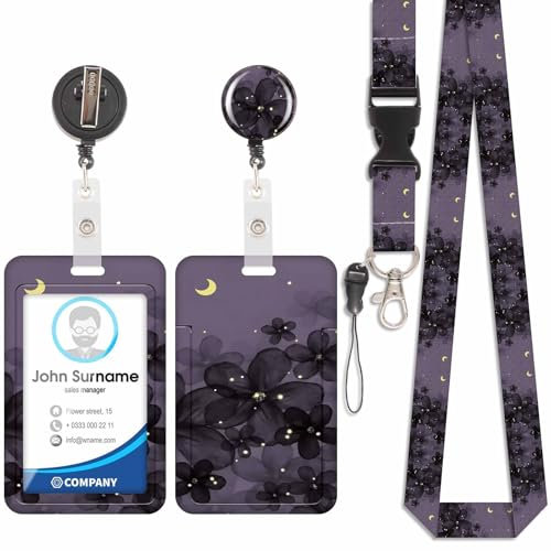 Mignon porte-cartes fleuri, porte-cartes d'identité, lanière détachable avec clip rétractable pour porte-clés, cartes de visite, cartes de porte, cartes d'identité, etc.