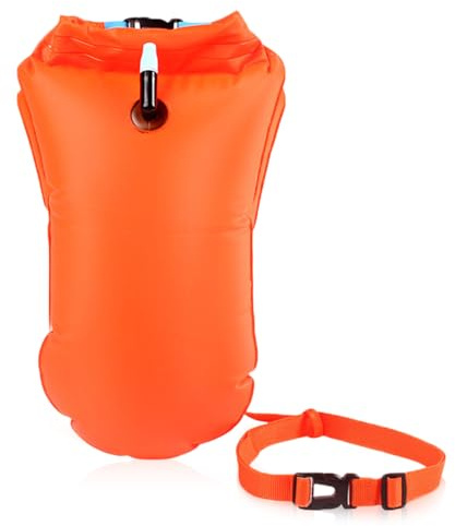 Aoreun Boya de Natación para Aguas Abiertas, Flotadora de Color Llamativo con Cinturón Ajustable, Flotador de flotación y Bolsa Seca, Boya de Natación Inflable para Entrenamiento Acuático/Triatleta