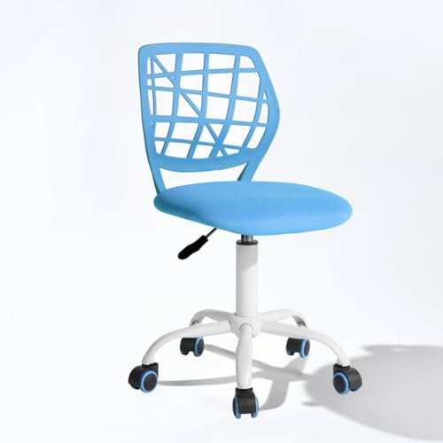 FurnitureR Compact Gaming Chair, Hollow PP Backrest, Adjustable Height, Ergonomic Swivel Sponge Seat, 5-Wheel Iron Base, for Teens & Kids Drawing, Gaming, Classroom, Blue, 38.5 x 40 x 87 cm