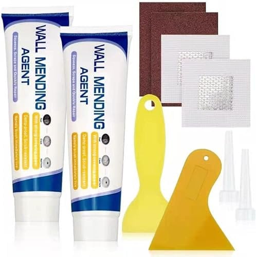 Stucco Per Muro Bianco Pronto, Stucco Veloce in Tubetto Per Crepe, Graffi e Fori, Stucco Riempitivo per Muri Interni Esterno con Spatola, Carta Abrasiva e Patch,Stucco Bianco Antimuffa Salvamuro