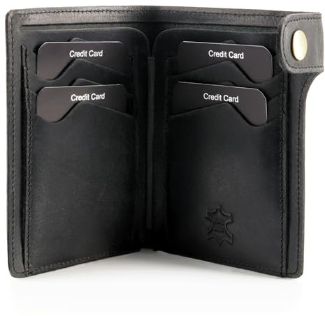 Fa.Volmer ® Cartellina Denton Nero – 8 scomparti carte di credito – Porta carte verticale – Confezione regalo | Modello: Classico